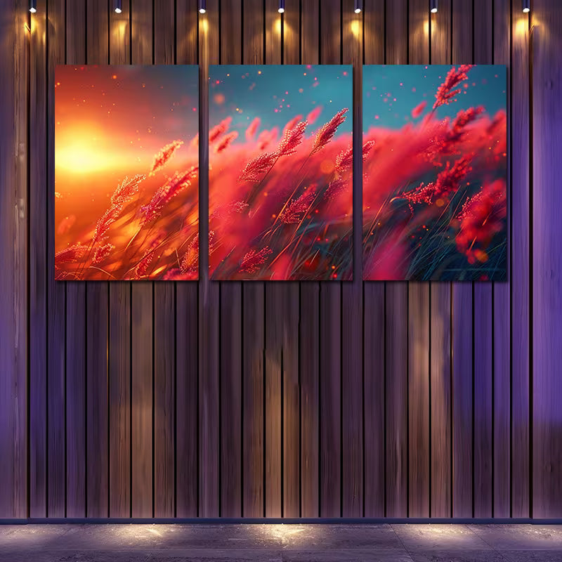 3pcs Crazy Pink Grass Theme Wall Art Set Canvas Framed 50x70cm - High Quality Print 100% Australian Made Wall Canvas Ready to Hang - Bella Home Decor
