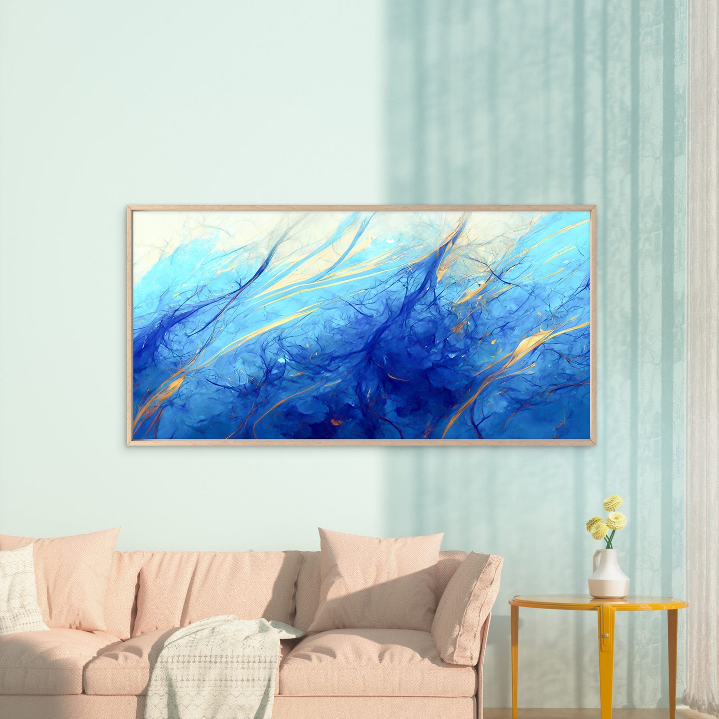 Deep Ocean Blue Energy Color Wall Art Canvas Office Home Room Framed 120x60cm