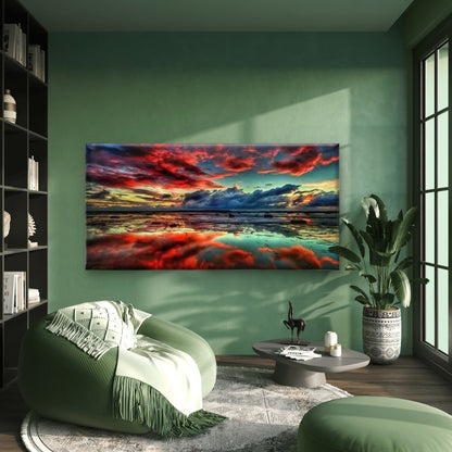 Sunset Sky Over Ocean Reflectio Wall Art Canvas Office Home Room Framed 120x60cm - Bella Home Decor