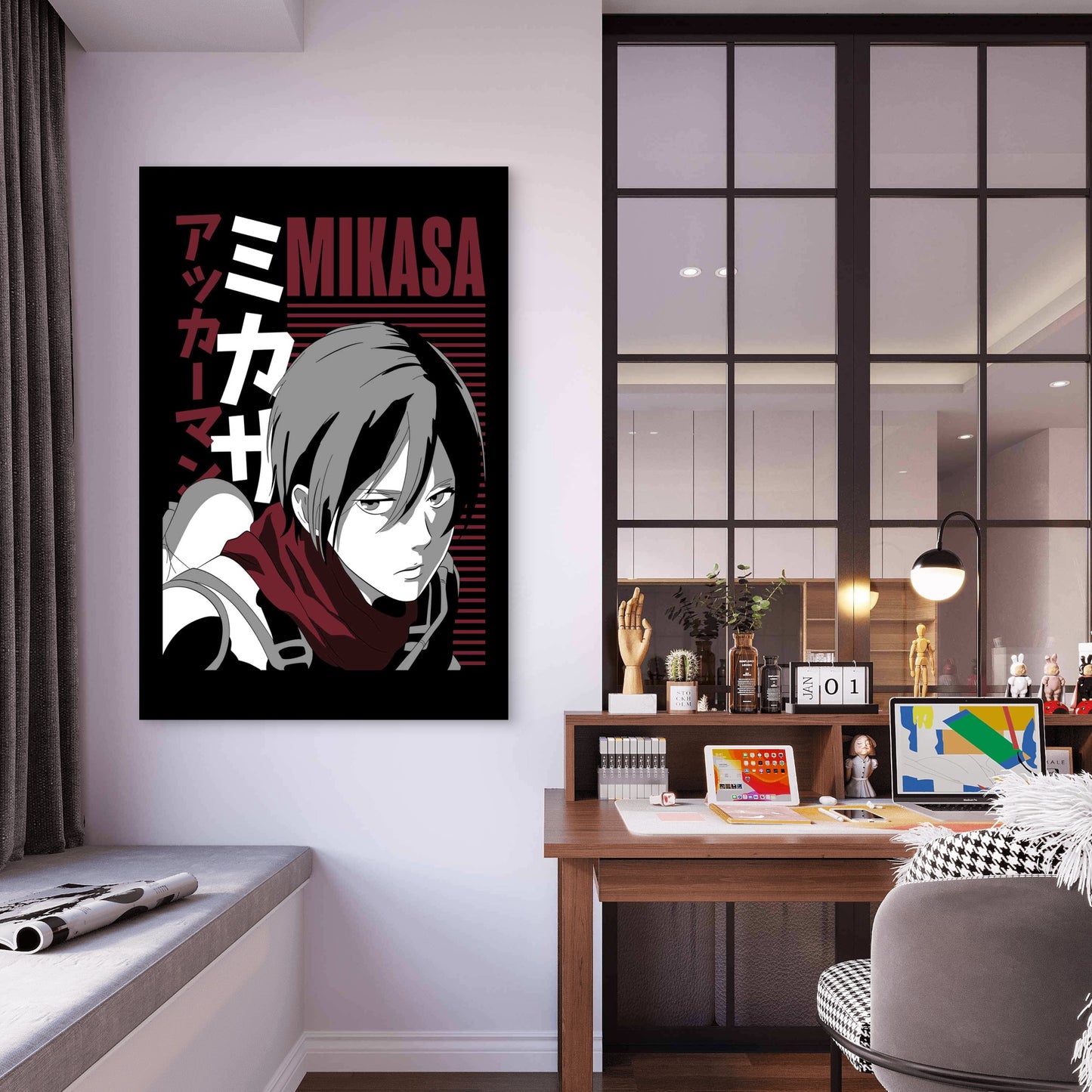 Burgundy Kanji Synthwave Graphic 40x60cm Metal Print Ready to Hang