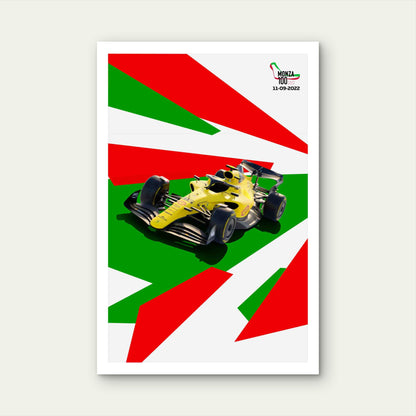 Vibrant Yellow Racing Car Tricolour Abstract 40x60cm Metal Print Ready to Hang