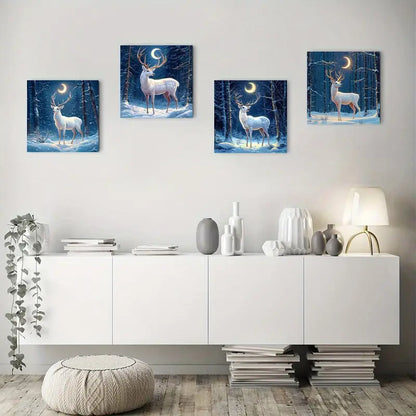 4pcs Enchanting Moonlit Deer Canvas Wall Art Canvas Framed