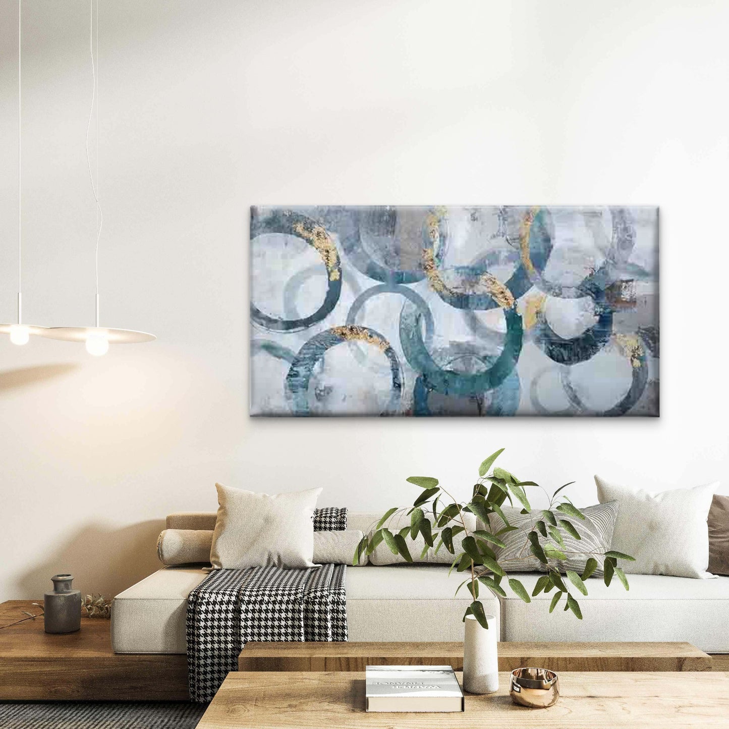 Abstract Interlocking Rings Wall Art Canvas Office Home Room Framed 120x60cm - Bella Home Decor