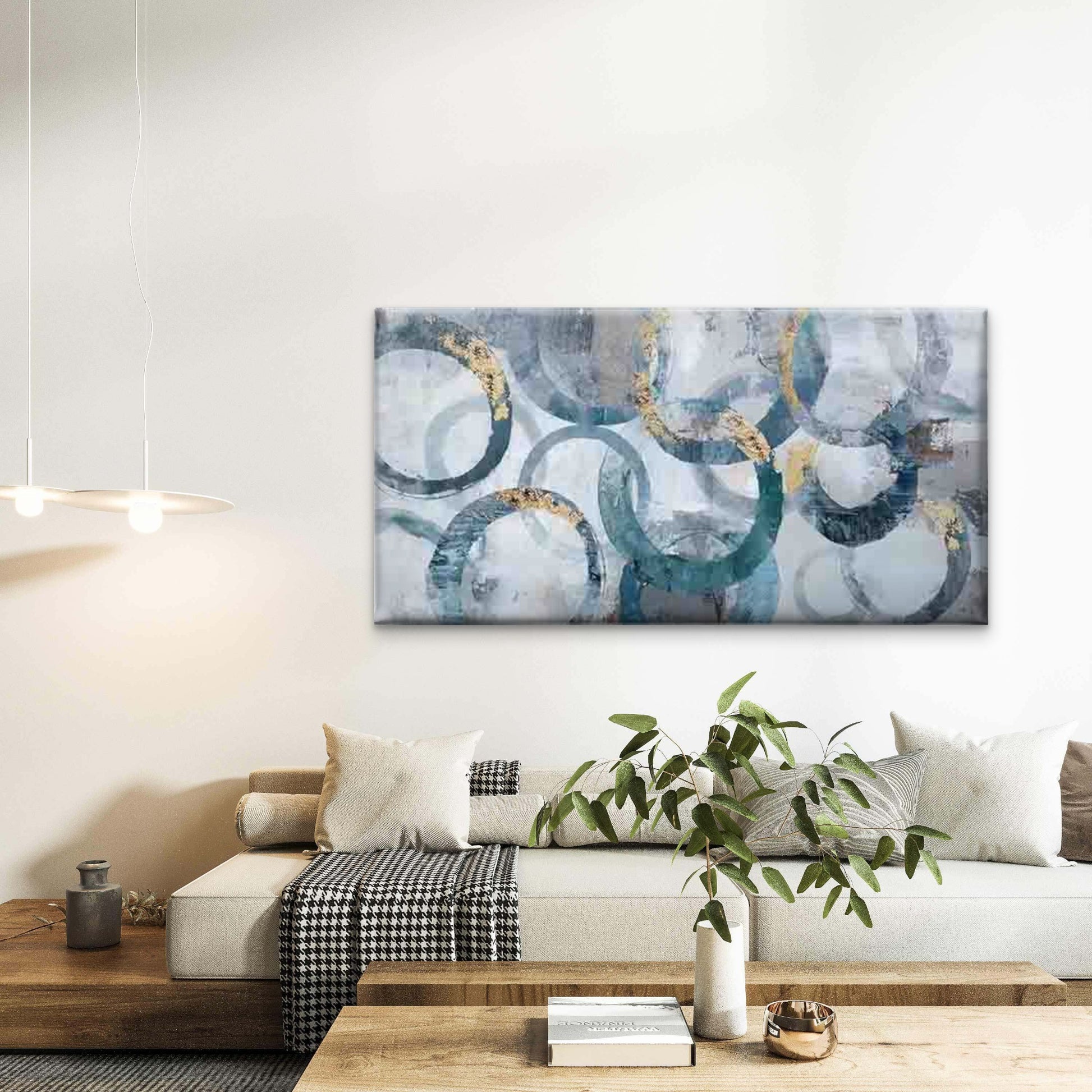 Abstract Interlocking Rings Wall Art Canvas Office Home Room Framed 120x60cm - Bella Home Decor