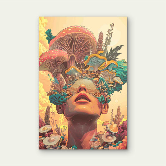 Psychedelic Mushroom Goddess 60x90cm Metal Print Ready to Hang