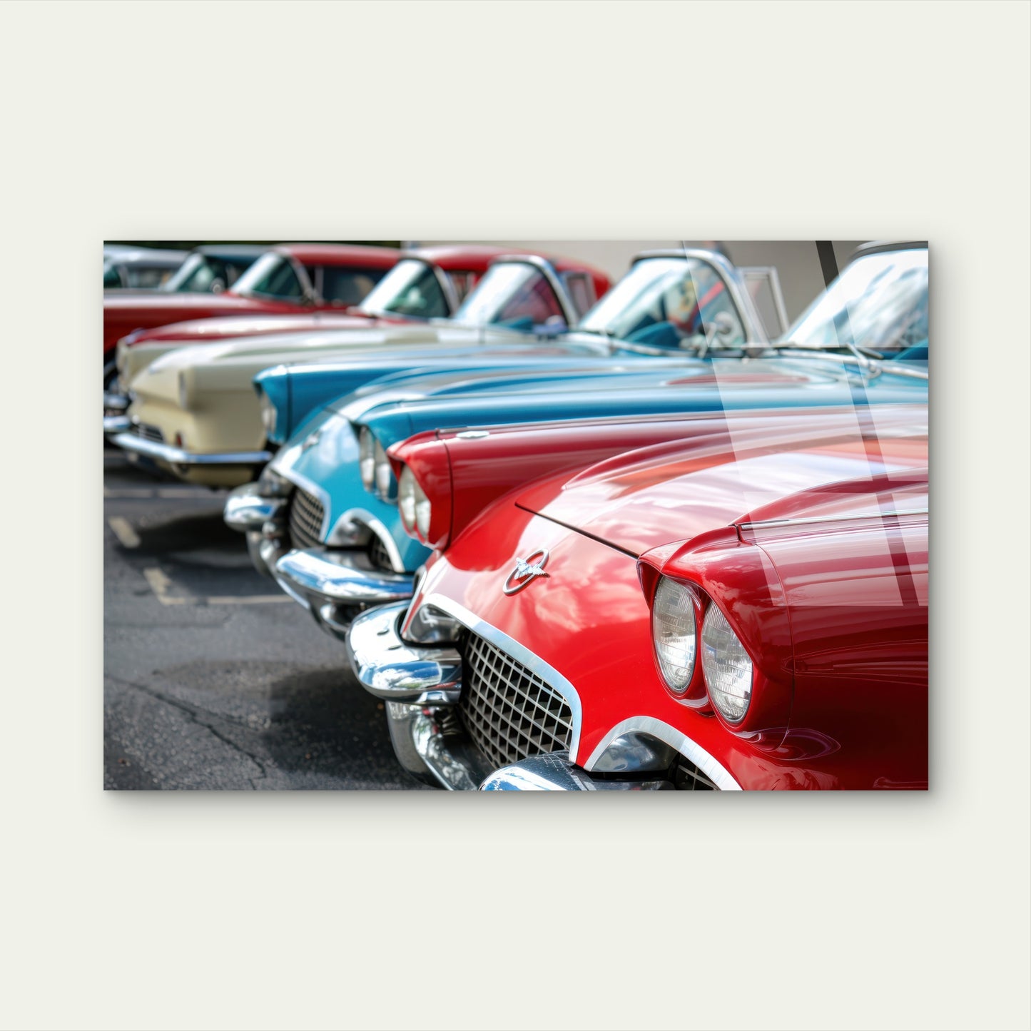 Classic Red Blue Vintage Muscle Car Acrylic Glass Printing Wall Art Australian Made Quality