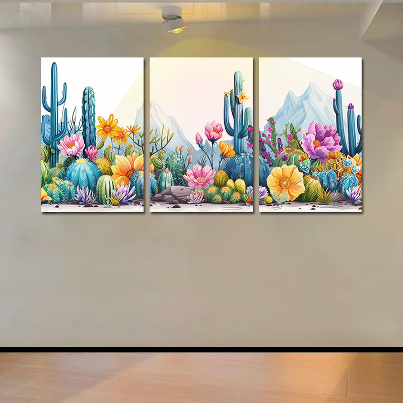 3pcs Colorful Cacti Illustration Wall Art Set Canvas Framed 40x60cm - High Quality Print 100% Australian Made Wall Canvas Ready to Hang - Bella Home Decor