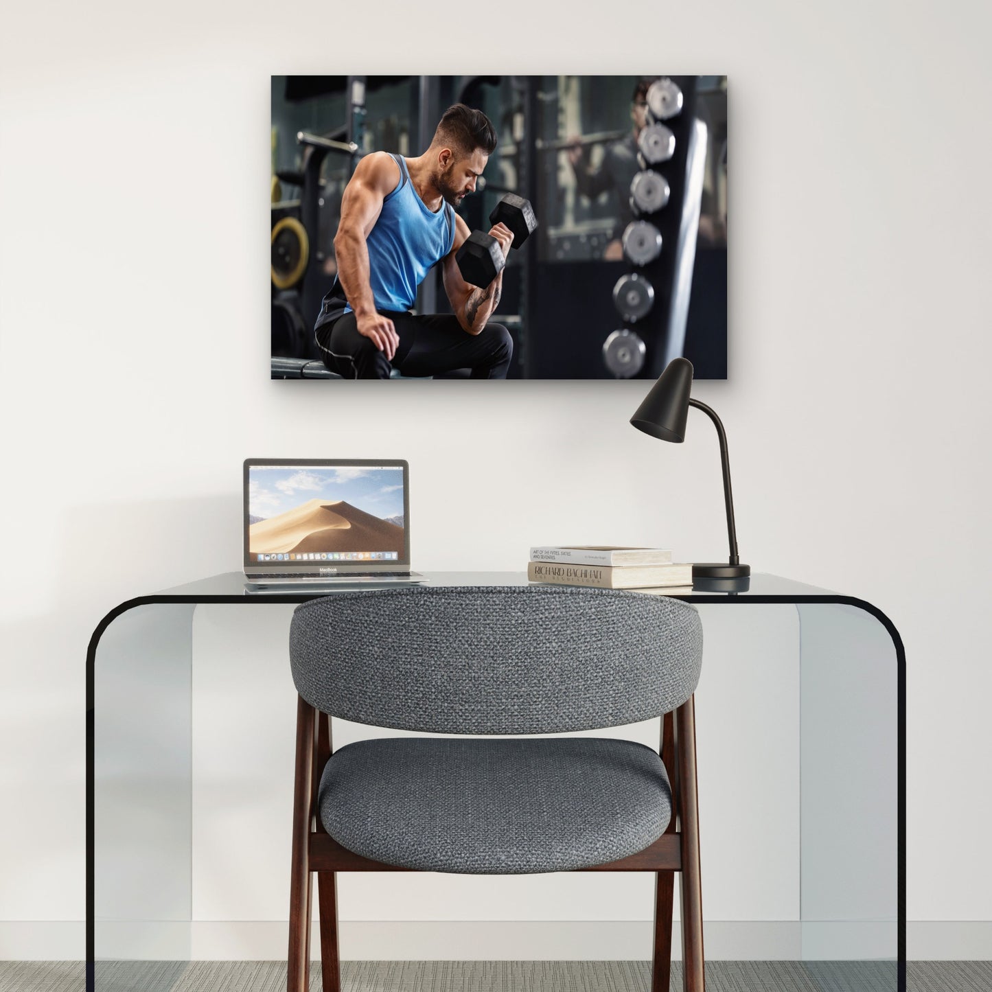 Man Doing Seated Dumbbell Bicep Curl Gym Fitness 5mm thick Plastic Poster Ready to Hang 90x60cm