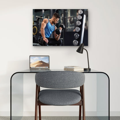 Man Doing Seated Dumbbell Bicep Curl Gym Fitness 5mm thick Plastic Poster Ready to Hang 90x60cm