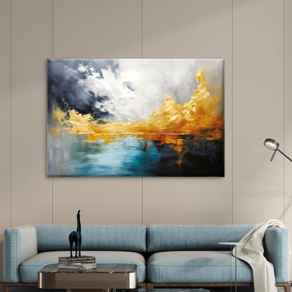 Blue Gold Abstract Painting Wall Art Decor 100% Australian Made