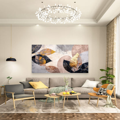 Abstract Gilded Autumn Leaves Wall Art Canvas Office Home Room Framed 120x60cm - Bella Home Decor