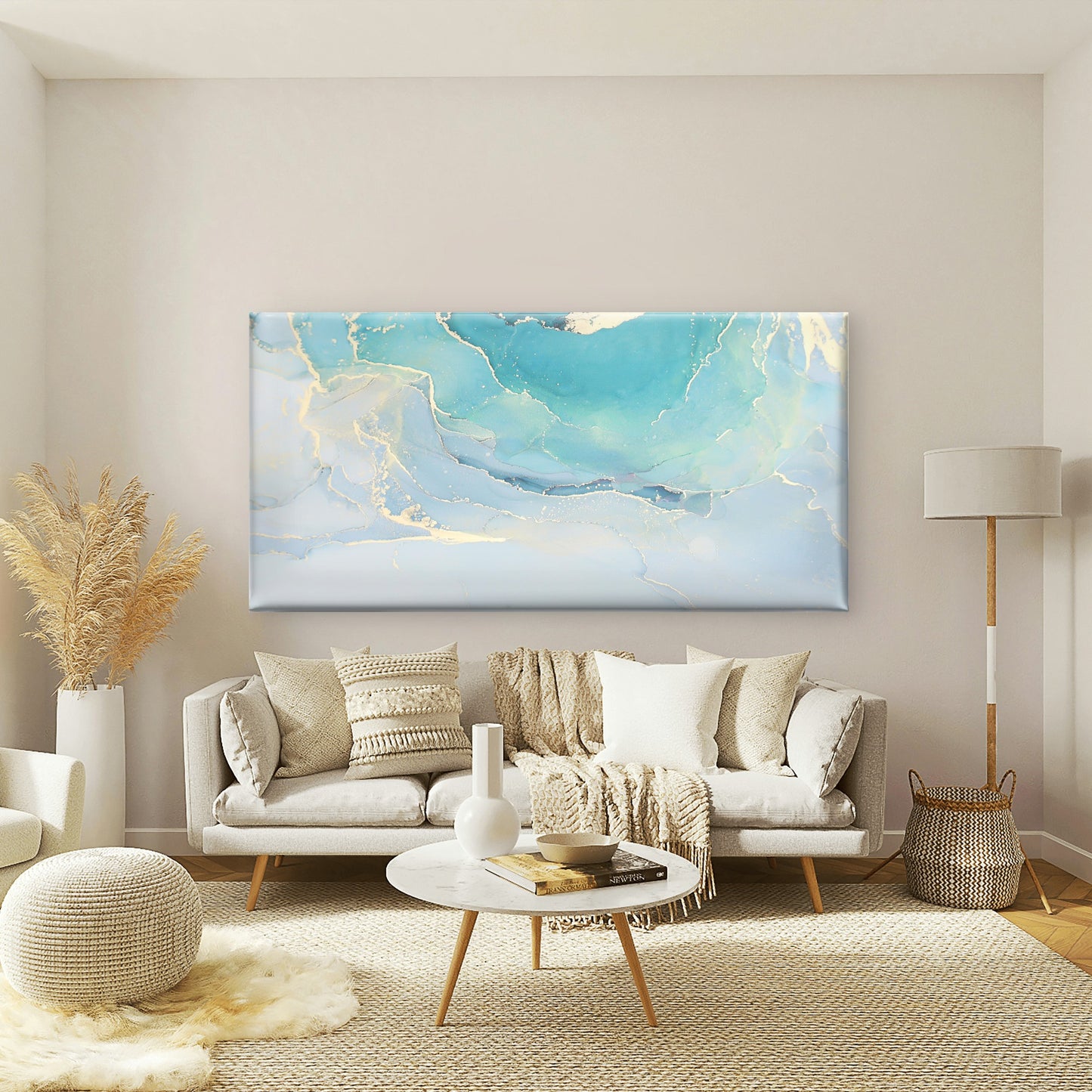 Turquoise Marble Gold Vein Wall Art Canvas Office Home Room Framed 120x60cm - Bella Home Decor