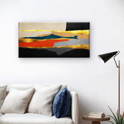 Abstract Gold Foil Navy Orange Wall Art Canvas Office Home Room Framed 120x60cm