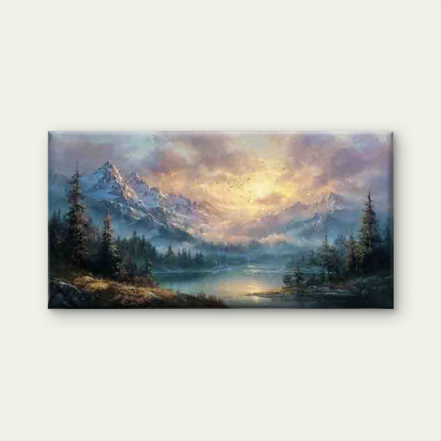 Tranquil Landscape with Mountai Wall Art Canvas Office Home Room Framed 120x60cm
