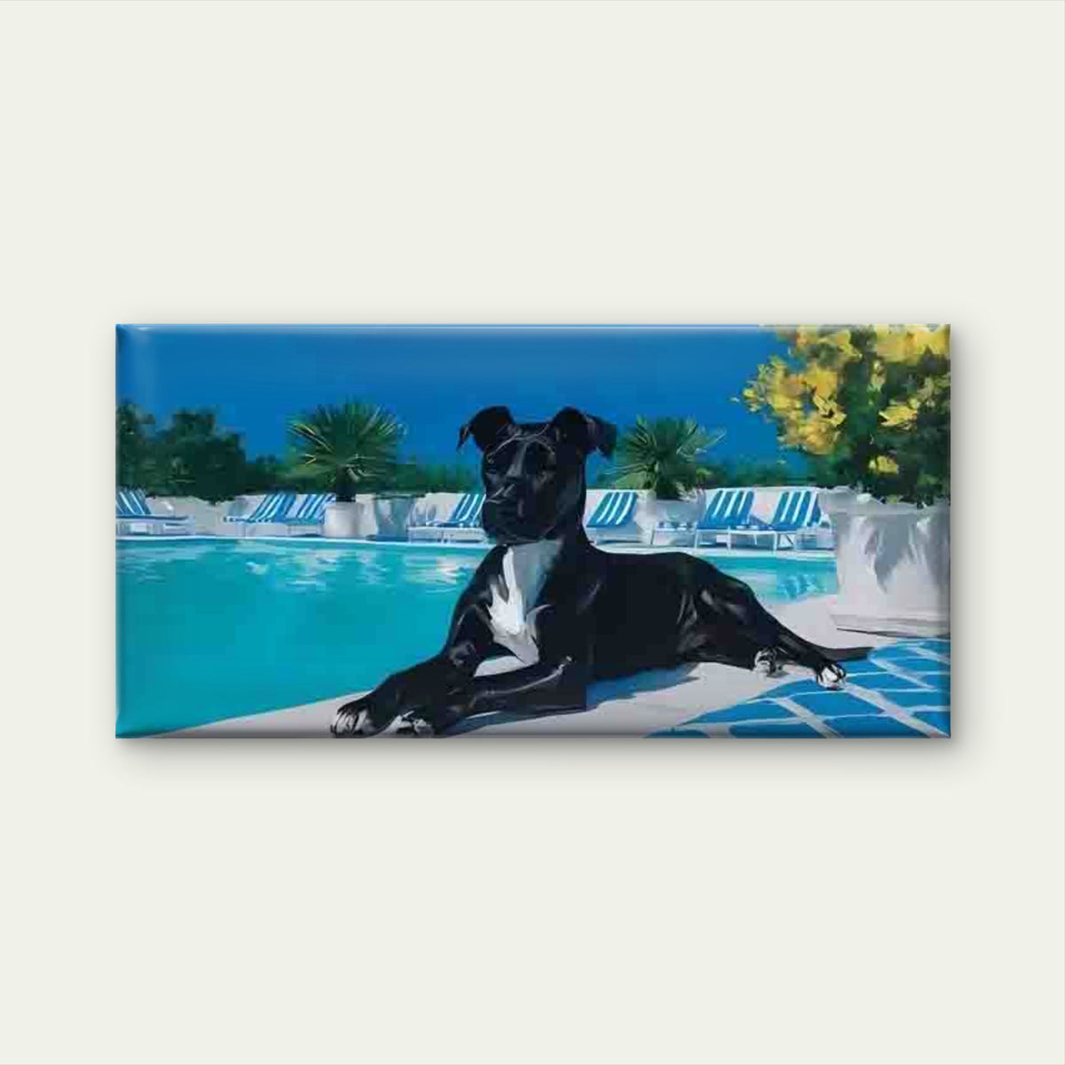 Black Dog by Swimming Pool Wall Art Canvas Office Home Room Framed 120x60cm