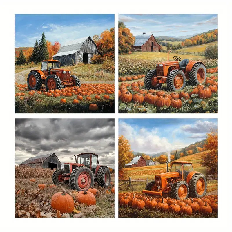 4pcs Pumpkin Decorative Artwork, Fields Wall Art Canvas Framed