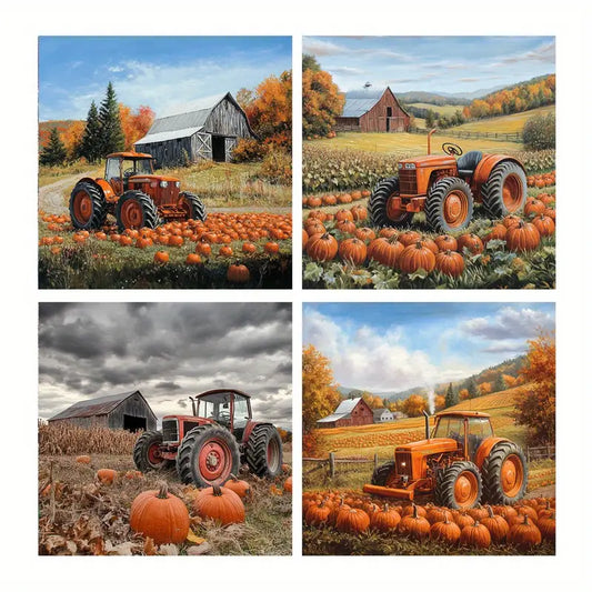 4pcs Pumpkin Decorative Artwork, Fields Wall Art Canvas Framed