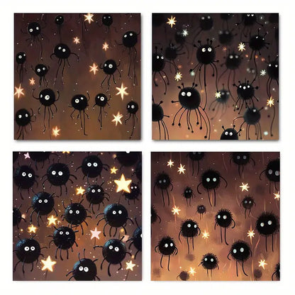 4pcs Black Spheres & Stars Celestiale SC  Wall Art Canvas Framed