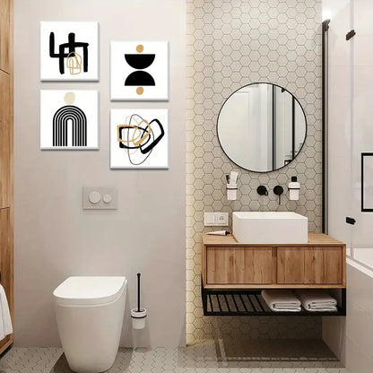 4pcs  Black & Golden Abstract  Wall Art Canvas Framed