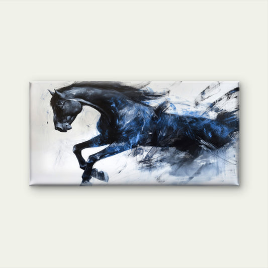 Abstract Black Running Horse Wall Art Canvas Office Home Room Framed 120x60cm