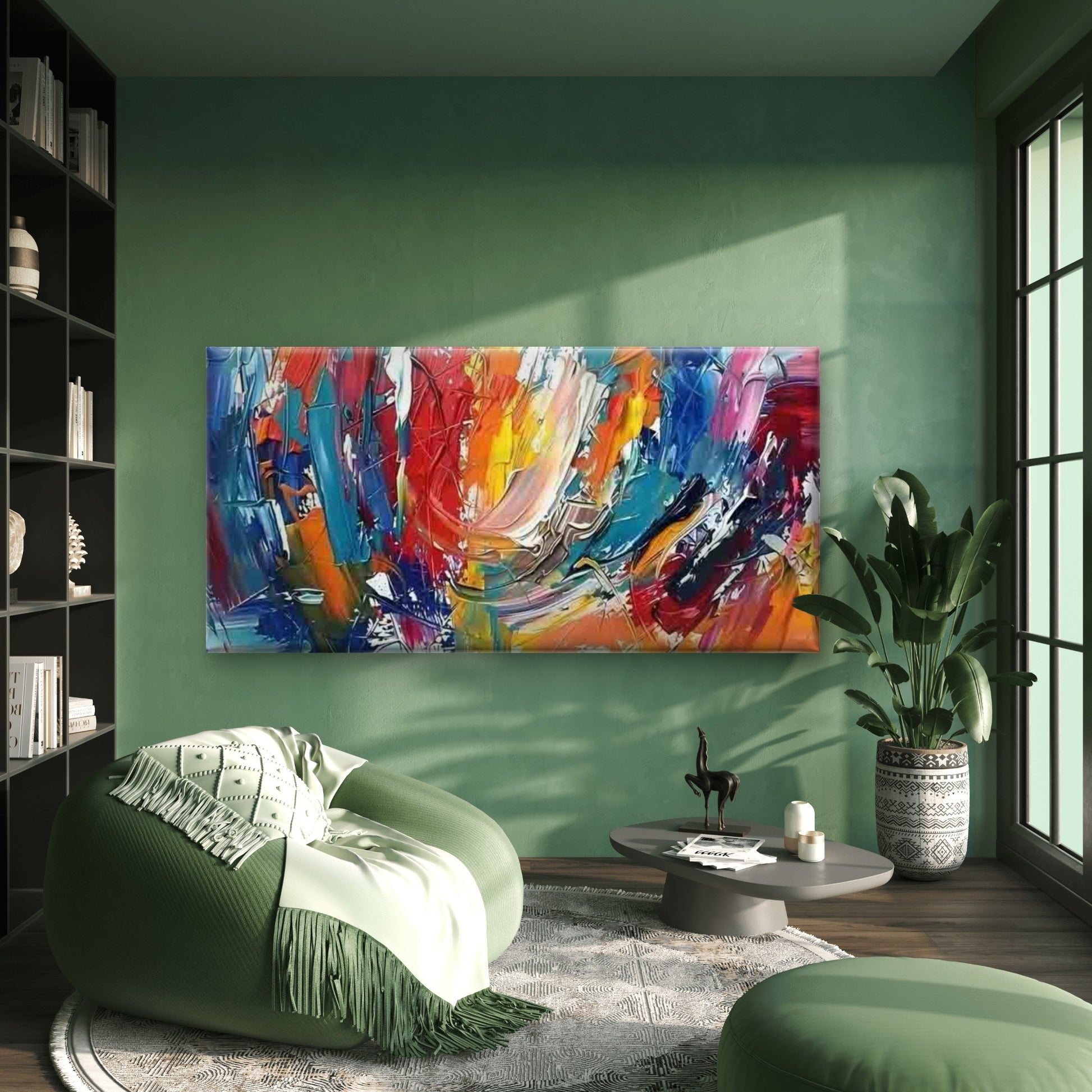 Abstract Colorful Paint Strokes Wall Art Canvas Office Home Room Framed 120x60cm - Bella Home Decor