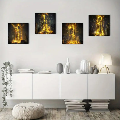 4pcs Empire State Building Catastroph Wall Art Canvas Framed