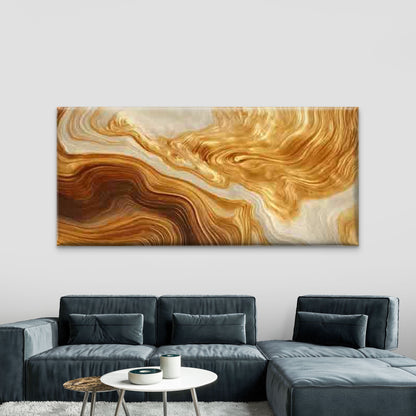 Golden Brown Swirls Abstract Wall Art Canvas Office Home Room Framed 120x60cm