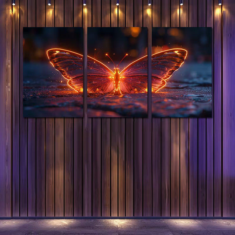 3pcs Glowing Crystal Butterfly Wall Art Set Canvas Framed 60x90cm - High Quality Print 100% Australian Made Wall Canvas Ready to Hang - Bella Home Decor
