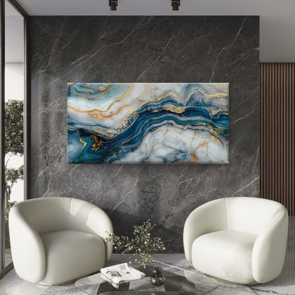 Blue And White Marble With Gold Wall Art Canvas Office Home Room Framed 120x60cm - Bella Home Decor