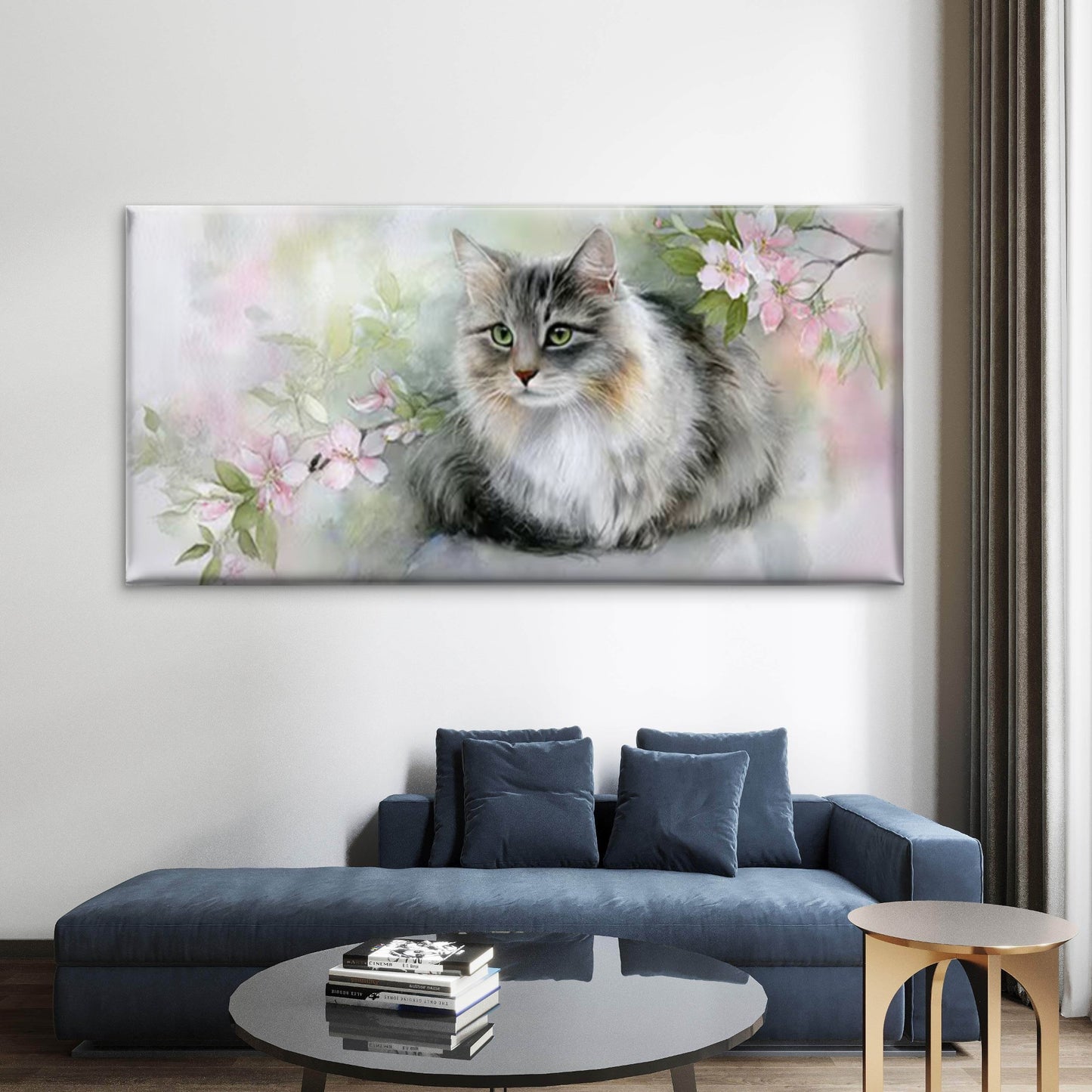 Pastel Spring Flowers & Animal Portrait Wall Art Canvas Office Home Room Framed 120x60cm