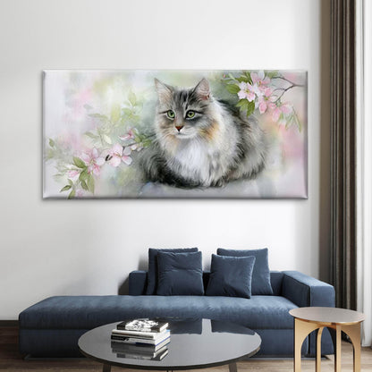 Pastel Spring Flowers & Animal Portrait Wall Art Canvas Office Home Room Framed 120x60cm