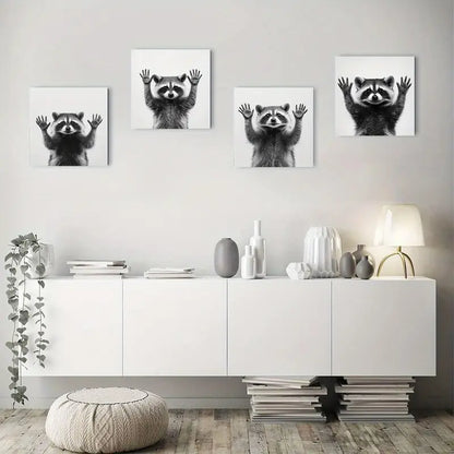 4pcs Vintage Abstract Raccoon Canvas Art Prints   Wall Art Canvas Framed