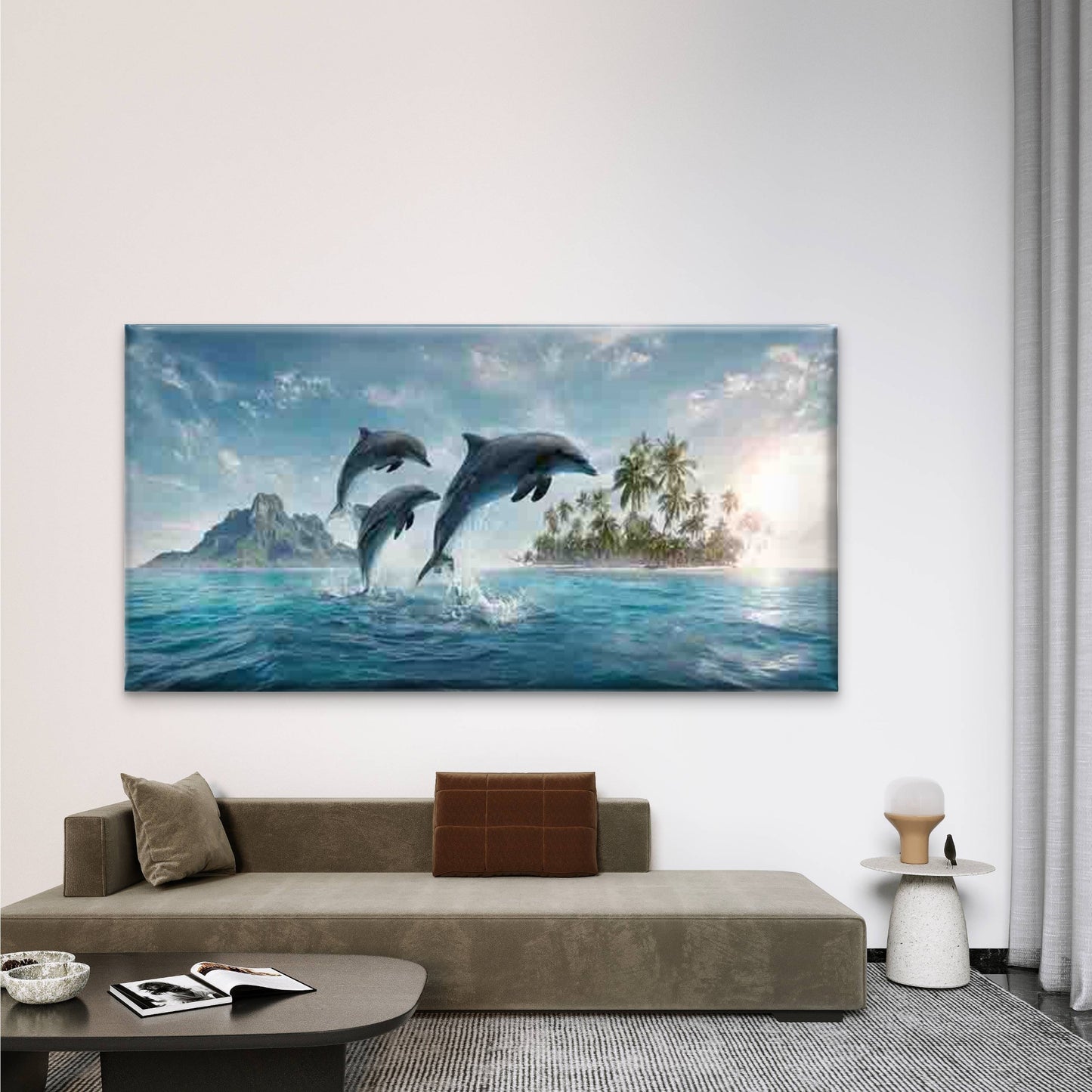 Abstract Dolphin Jumping Wall Art Canvas Office Home Room Framed 120x60cm