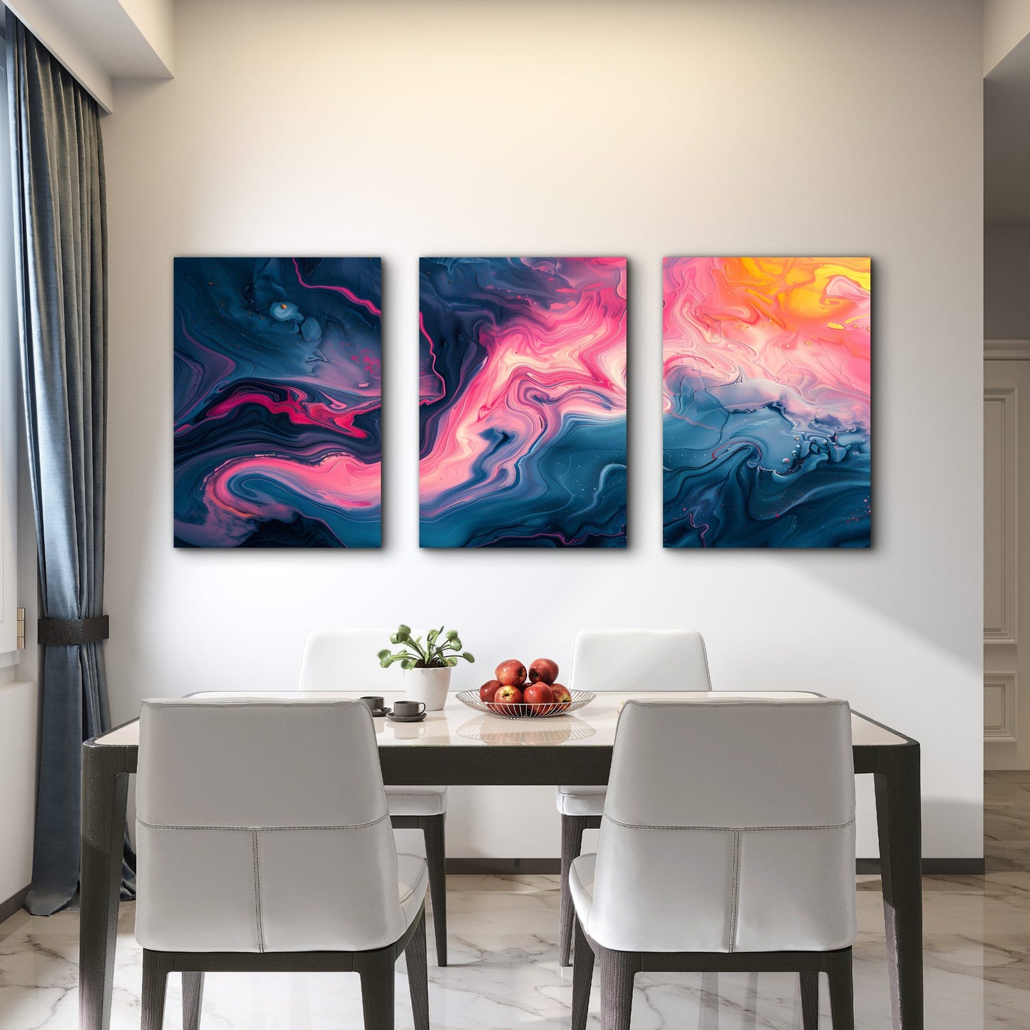 3pcs Three Panel Swirling Colorful Resin Wall Art Set Canvas Framed 40x60cm - High Quality Print 100% Australian Made Wall Canvas Ready to Hang - Bella Home Decor