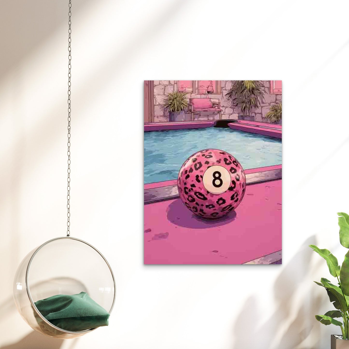 Featuring a Pink Leopard Print Eight Ball 60x90cm Metal Print Ready to Hang - Bella Home Decor