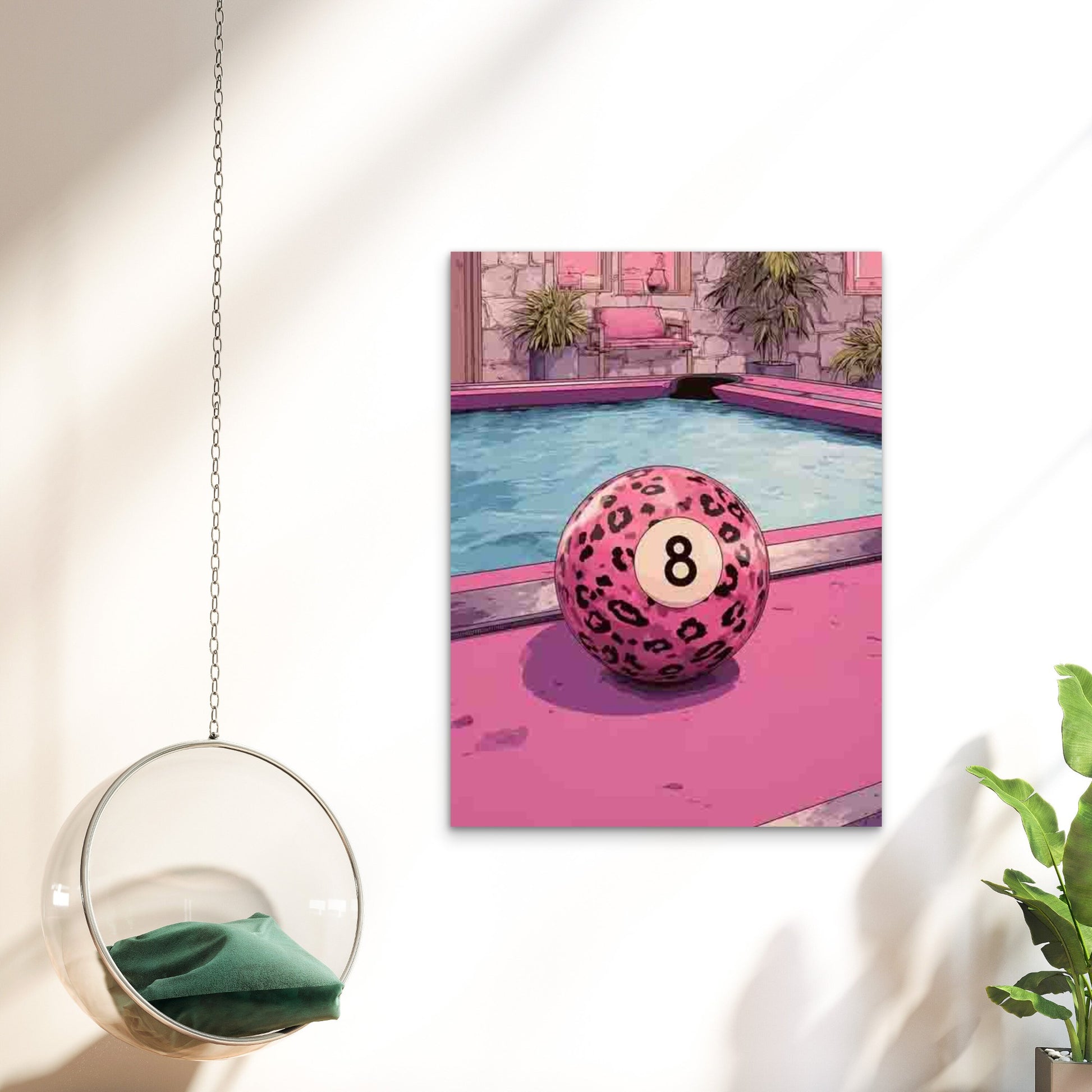 Featuring a Pink Leopard Print Eight Ball 60x90cm Metal Print Ready to Hang - Bella Home Decor