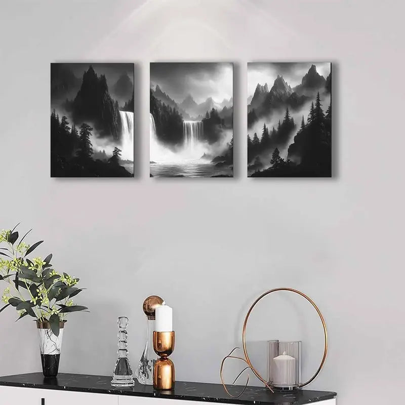 3pcs Foggy Forest Wall Art  Metal Print Ready to Hang Art - Bella Home Decor