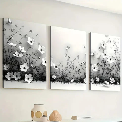 3pcs Modern Style Fashion Flowers Abstract Landscape Art Wall Art Set Canvas Unframed - High Quality Print 100% Australian Made Wall Canvas