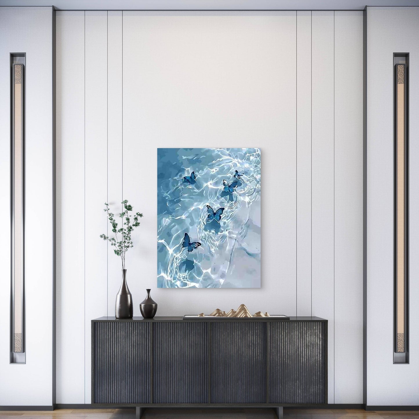 Blue Butterflies on Water Metal Print Ready to Hang - Bella Home Decor