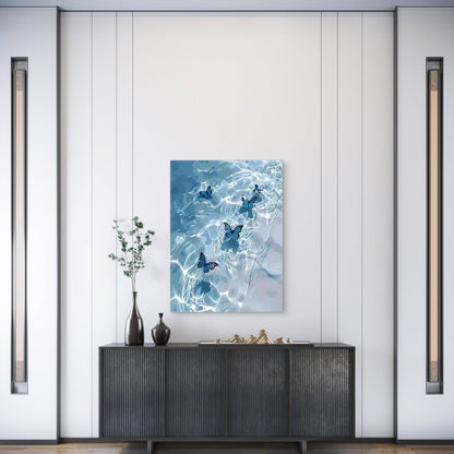 Blue Butterflies on Water Metal Print Ready to Hang - Bella Home Decor