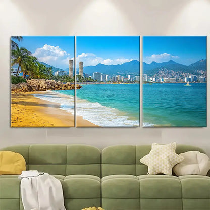 3pcs  Vibrant Beach Scenes Playa Condesa Metal Print Ready to Hang Art - Bella Home Decor