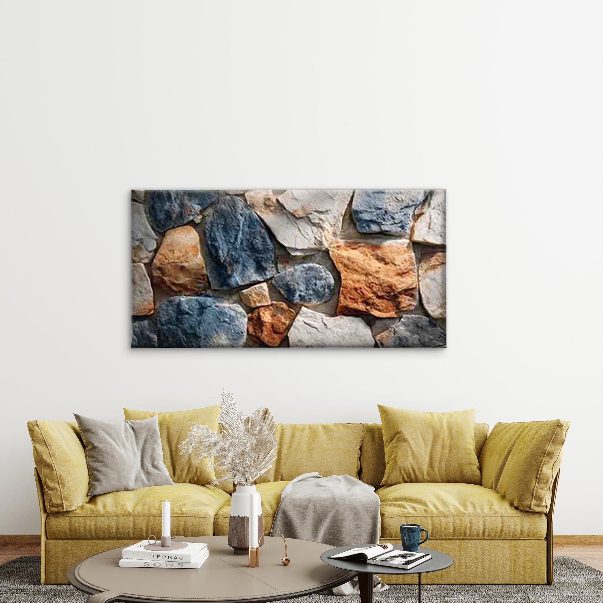 Colorful Rustic Stone Wall Art Canvas Office Home Room Framed 120x60cm - Bella Home Decor