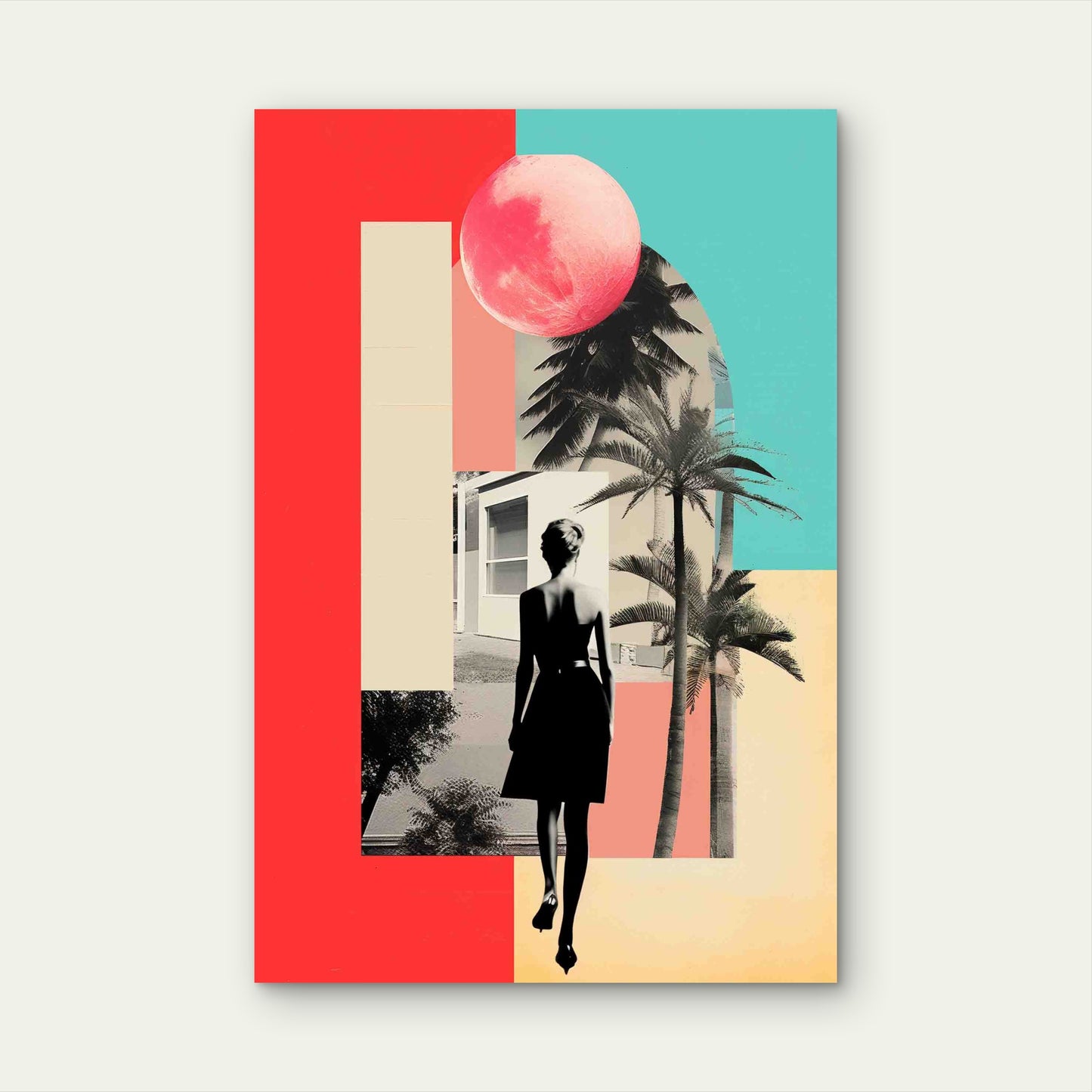 Vintage-Style Silhouette of a Woman in a Black Dress Metal Print Ready to Hang
