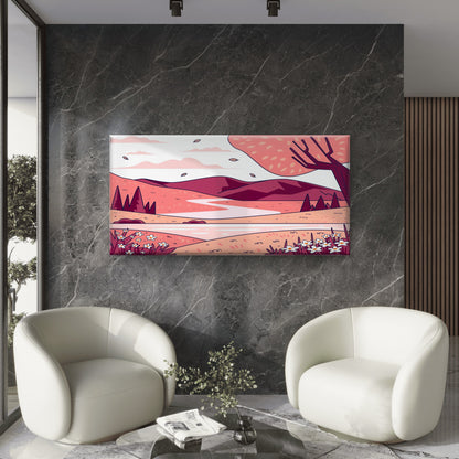 Pink Landscape With Winding Pat Wall Art Canvas Office Home Room Framed 120x60cm