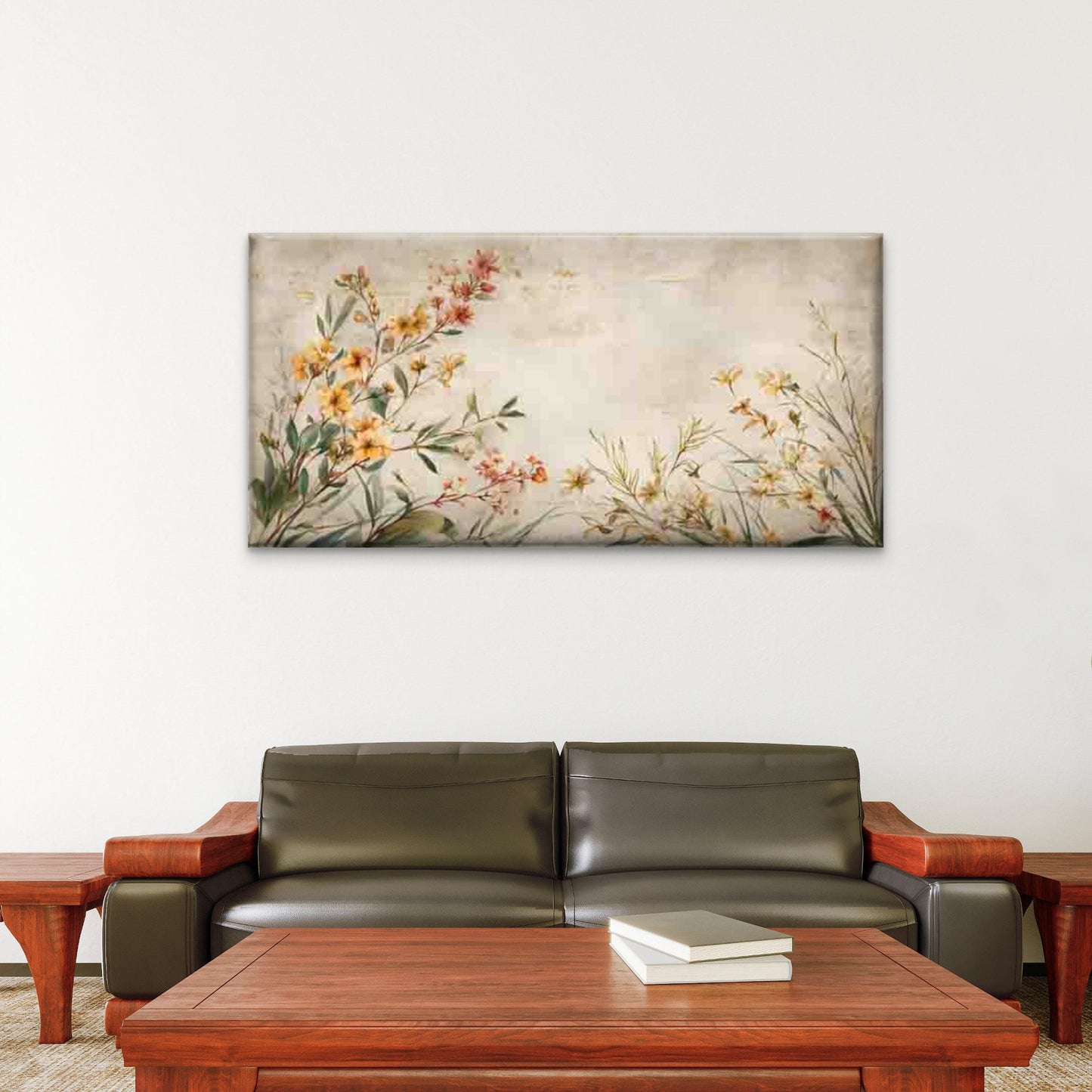 Floral Beauty in Soft Yellow Wall Art Canvas Office Home Room Framed 120x60cm - Bella Home Decor