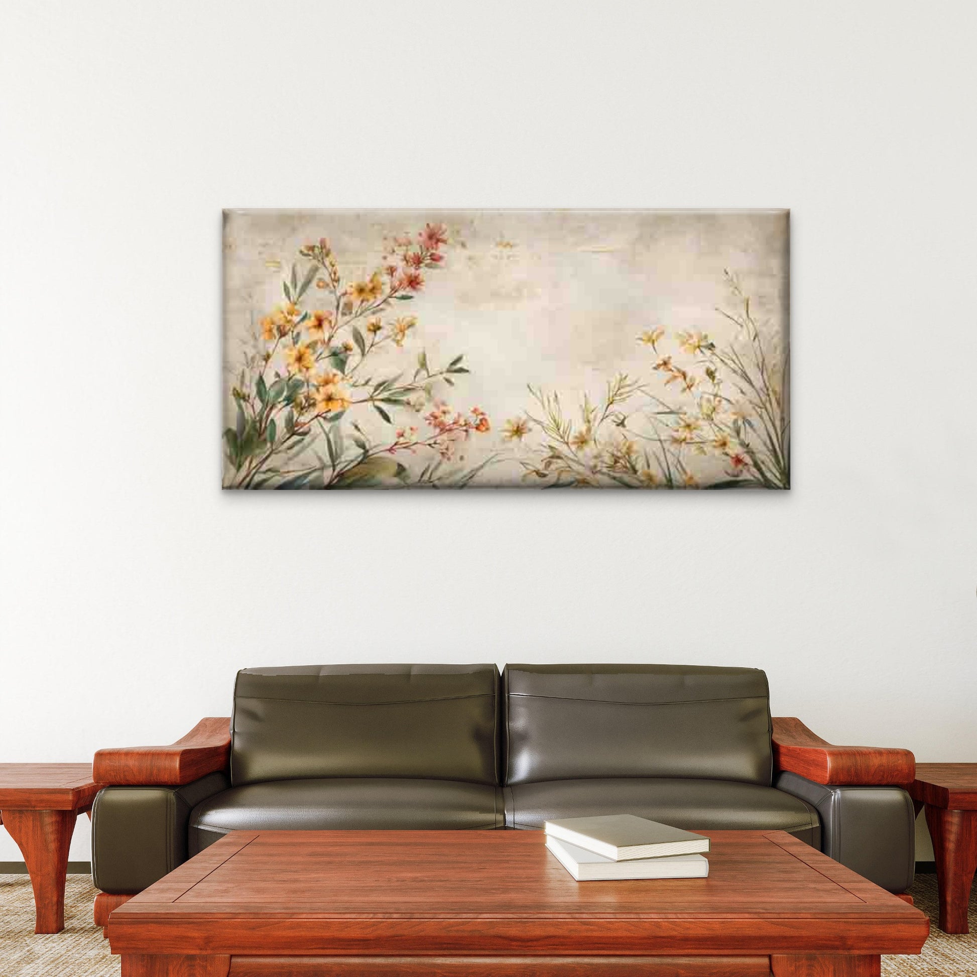 Floral Beauty in Soft Yellow Wall Art Canvas Office Home Room Framed 120x60cm - Bella Home Decor