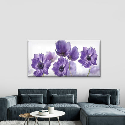 Elegant Purple Floral Anemone Wall Art Canvas Office Home Room Framed 120x60cm - Bella Home Decor