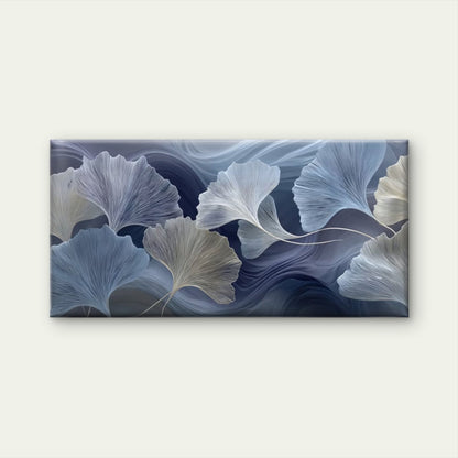 Dark Blue & White Ginkgo leaf Wall Art Canvas Office Home Room Framed 120x60cm