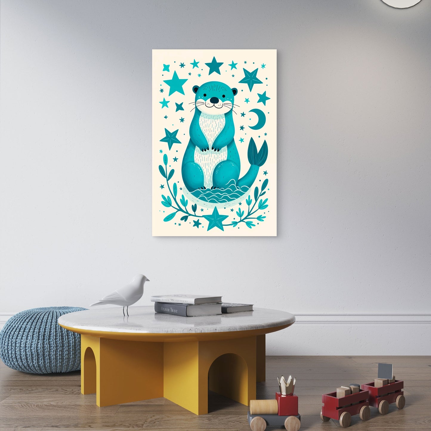 Cute Teal Sea Otter Moon Stars 5mm thick Plastic Poster Ready to Hang 90x60cm