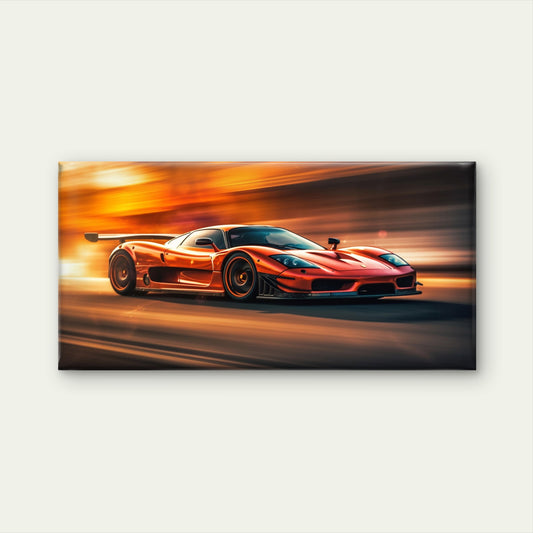 Orange Supercar Motion Speed Wall Art Canvas Office Home Room Framed 120x60cm